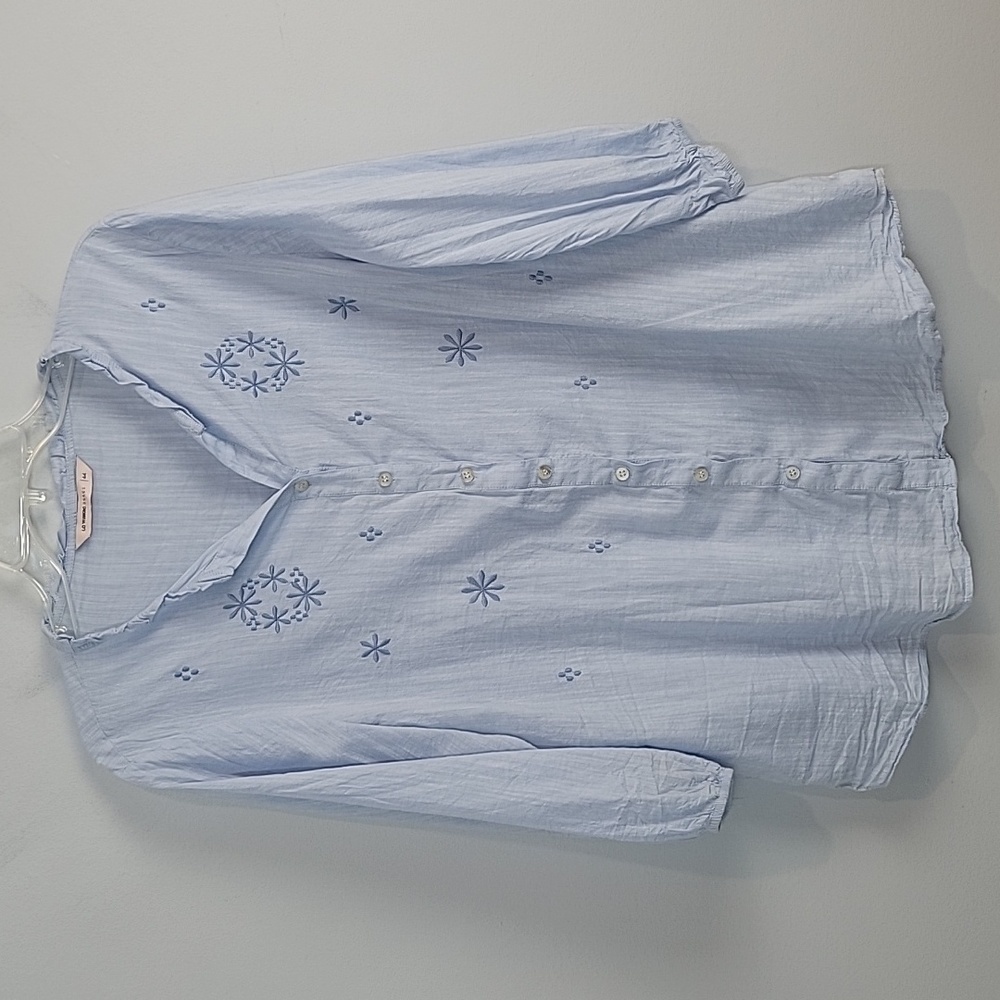 LC Waikiki Grace Embroidered baby blue Button Closure Poplin Shirt 44